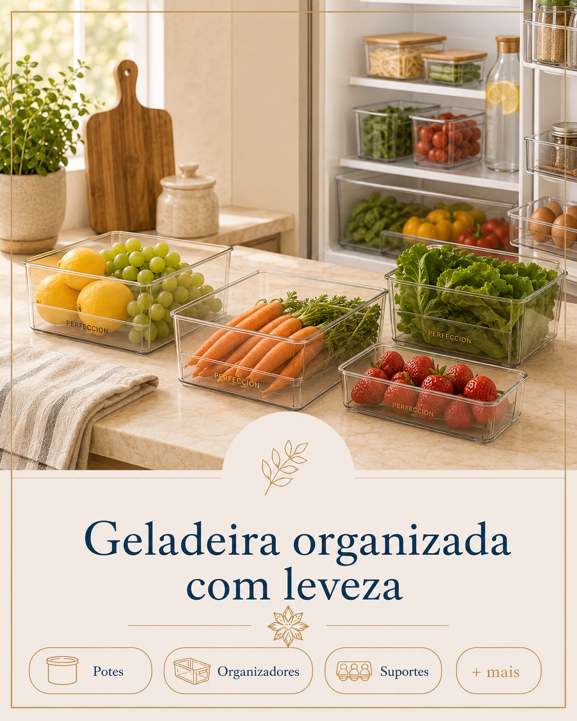 Geladeira organizada com leveza
